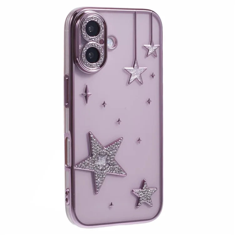 For iPhone 16 Case 3D Bling Stars Electroplating TPU Clear Phone Case