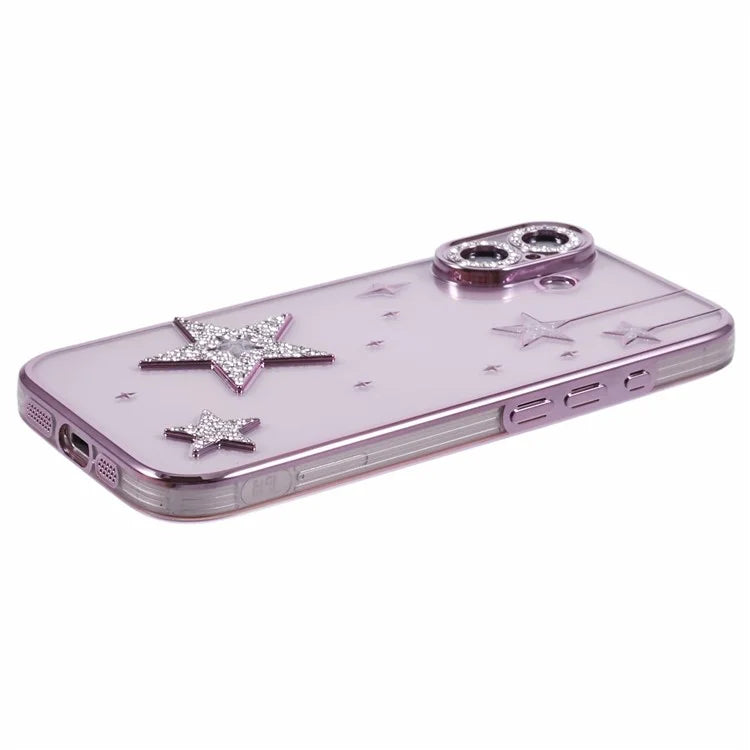 For iPhone 16 Case 3D Bling Stars Electroplating TPU Clear Phone Case