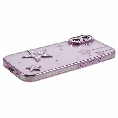 For iPhone 16 Case 3D Bling Stars Electroplating TPU Clear Phone Case