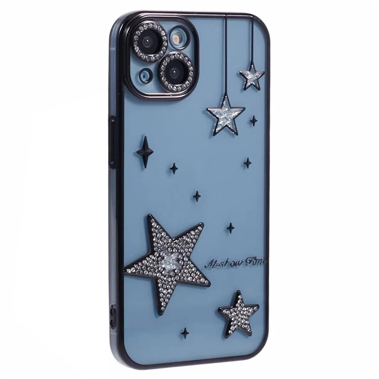 For iPhone 14 Case 3D Bling Stars Electroplating TPU Clear Phone Case