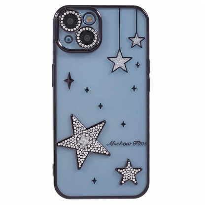 For iPhone 14 Case 3D Bling Stars Electroplating TPU Clear Phone Case