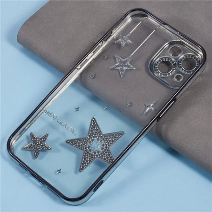 For iPhone 14 Case 3D Bling Stars Electroplating TPU Clear Phone Case