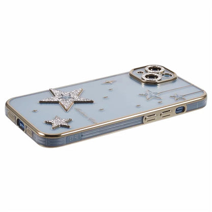 For iPhone 14 Case 3D Bling Stars Electroplating TPU Clear Phone Case