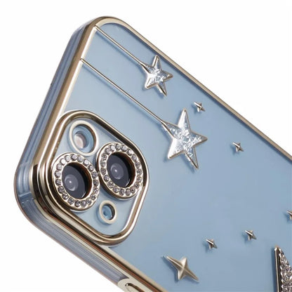 For iPhone 14 Case 3D Bling Stars Electroplating TPU Clear Phone Case