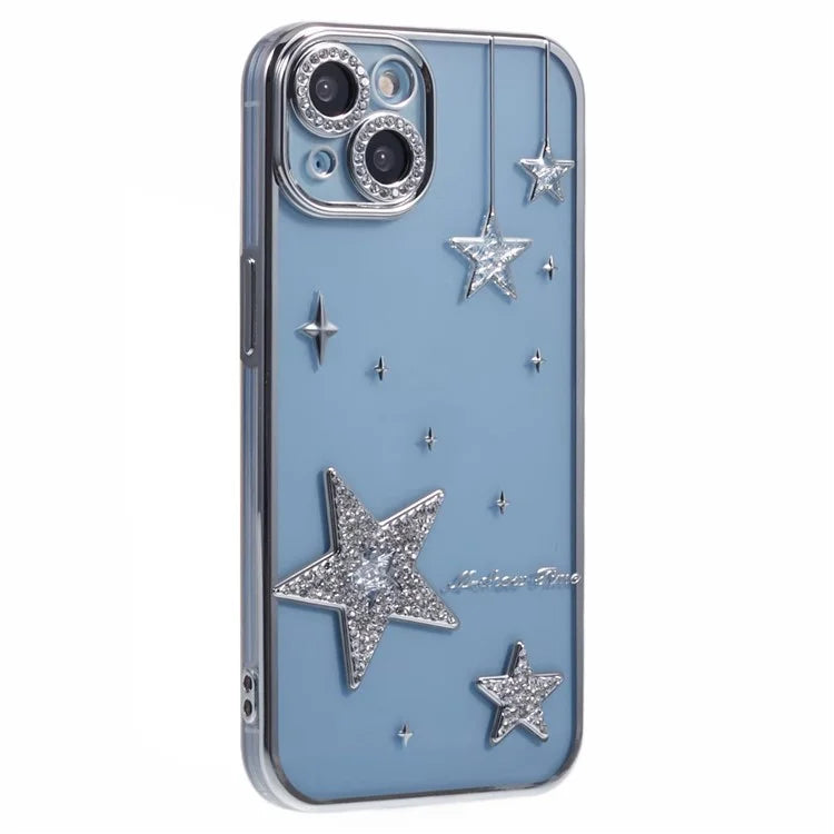 For iPhone 14 Case 3D Bling Stars Electroplating TPU Clear Phone Case