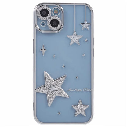 For iPhone 14 Case 3D Bling Stars Electroplating TPU Clear Phone Case