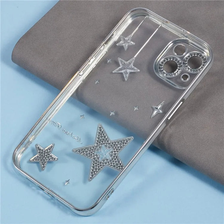 For iPhone 14 Case 3D Bling Stars Electroplating TPU Clear Phone Case