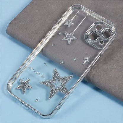 For iPhone 14 Case 3D Bling Stars Electroplating TPU Clear Phone Case