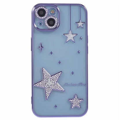 For iPhone 14 Case 3D Bling Stars Electroplating TPU Clear Phone Case