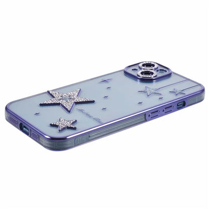 For iPhone 14 Case 3D Bling Stars Electroplating TPU Clear Phone Case