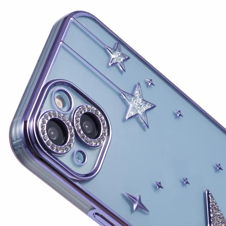 For iPhone 14 Case 3D Bling Stars Electroplating TPU Clear Phone Case