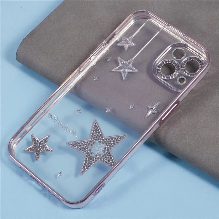 For iPhone 14 Case 3D Bling Stars Electroplating TPU Clear Phone Case