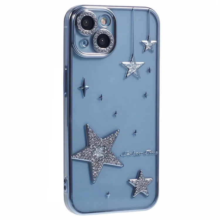 For iPhone 14 Case 3D Bling Stars Electroplating TPU Clear Phone Case