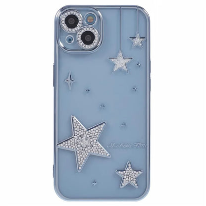 For iPhone 14 Case 3D Bling Stars Electroplating TPU Clear Phone Case