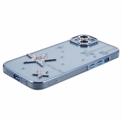 For iPhone 14 Case 3D Bling Stars Electroplating TPU Clear Phone Case