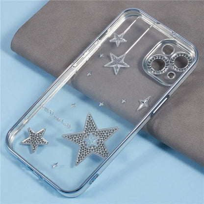 For iPhone 14 Case 3D Bling Stars Electroplating TPU Clear Phone Case