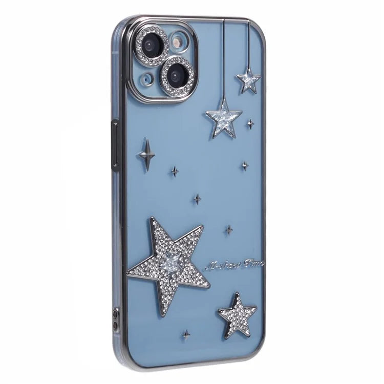 For iPhone 14 Case 3D Bling Stars Electroplating TPU Clear Phone Case