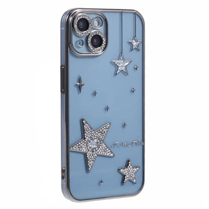 For iPhone 14 Case 3D Bling Stars Electroplating TPU Clear Phone Case