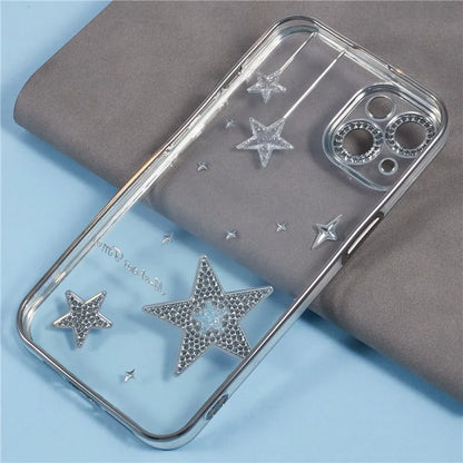 For iPhone 14 Case 3D Bling Stars Electroplating TPU Clear Phone Case