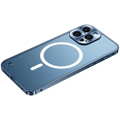 For iPhone 16 Pro Metal Clear Case Compatible with MagSafe Safety Lock Back Cover