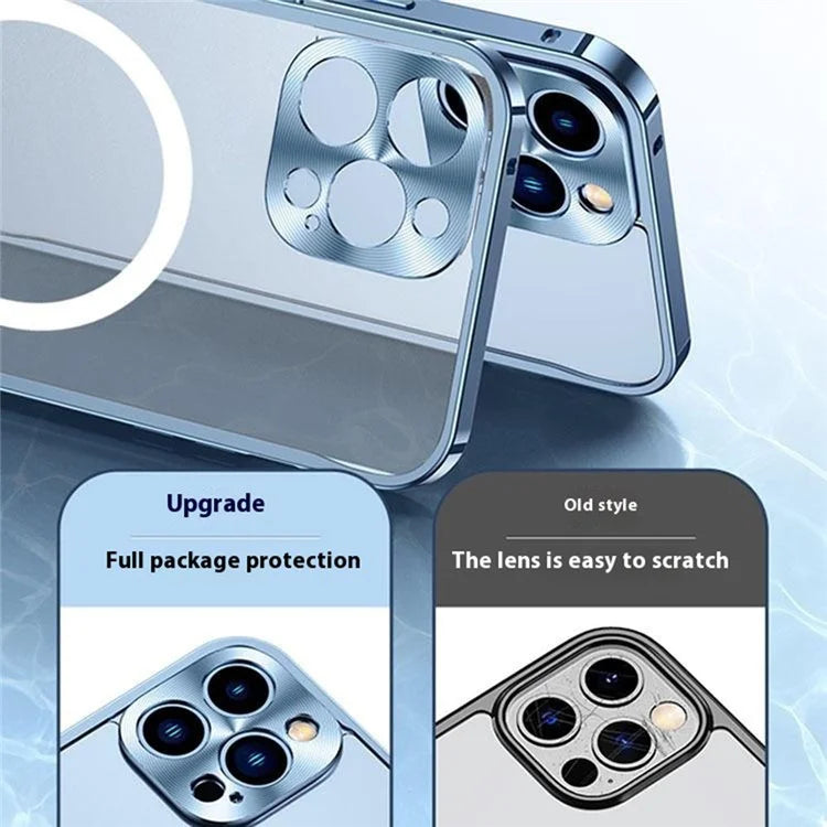 For iPhone 16 Pro Metal Clear Case Compatible with MagSafe Safety Lock Back Cover