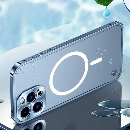For iPhone 16 Pro Metal Clear Case Compatible with MagSafe Safety Lock Back Cover