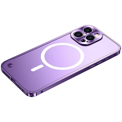 For iPhone 16 Pro Metal Clear Case Compatible with MagSafe Safety Lock Back Cover