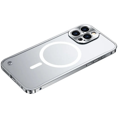 For iPhone 16 Pro Metal Clear Case Compatible with MagSafe Safety Lock Back Cover
