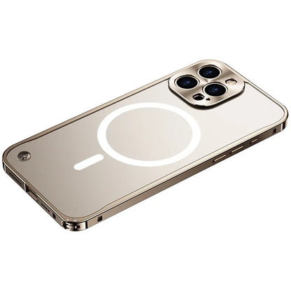 For iPhone 16 Pro Metal Clear Case Compatible with MagSafe Safety Lock Back Cover
