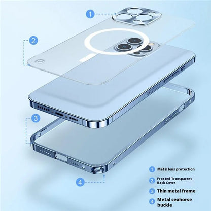 For iPhone 16 Pro Metal Clear Case Compatible with MagSafe Safety Lock Back Cover