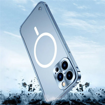 For iPhone 16 Pro Metal Clear Case Compatible with MagSafe Safety Lock Back Cover