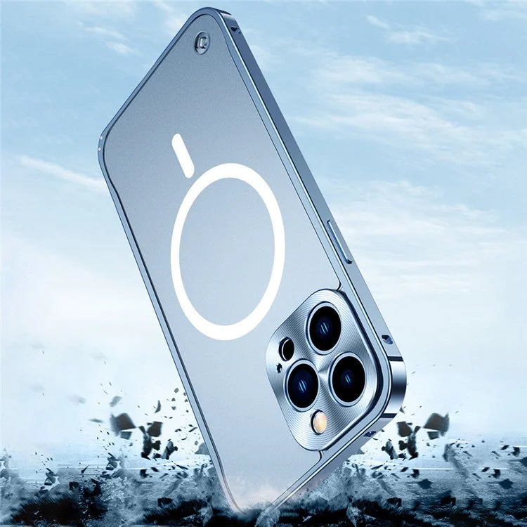 For iPhone 16 Pro Metal Clear Case Compatible with MagSafe Safety Lock Back Cover