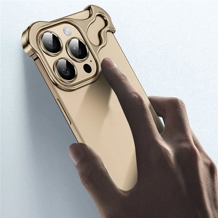 For iPhone 16 Pro Bumper Case Metal Frameless Shockproof Cover with Camera Lens Protector
