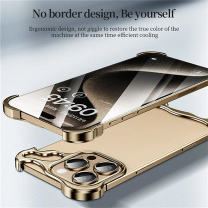 For iPhone 16 Pro Bumper Case Metal Frameless Shockproof Cover with Camera Lens Protector