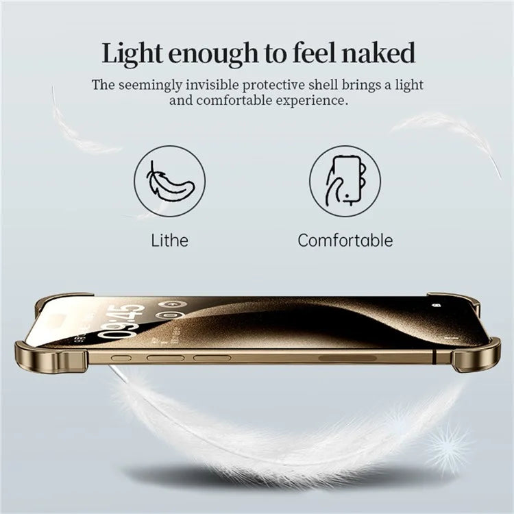 For iPhone 16 Pro Bumper Case Metal Frameless Shockproof Cover with Camera Lens Protector