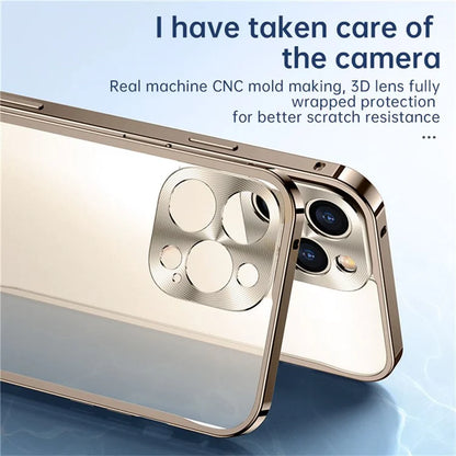 For iPhone 16 Pro Metal Clear Case Safety Lock Matte Anti-Fingerprint Back Cover