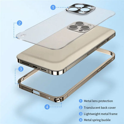 For iPhone 16 Pro Metal Clear Case Safety Lock Matte Anti-Fingerprint Back Cover