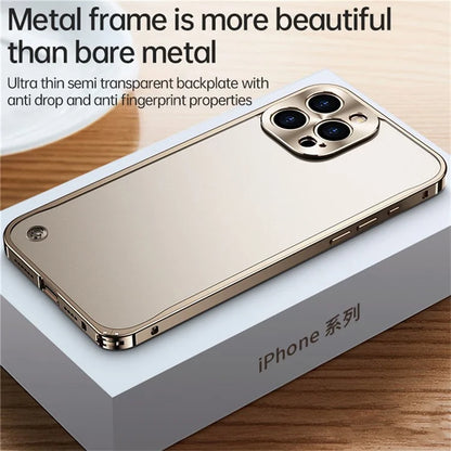 For iPhone 16 Pro Metal Clear Case Safety Lock Matte Anti-Fingerprint Back Cover