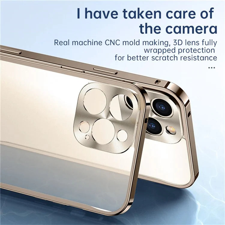 For iPhone 15 Pro Max Metal Clear Case Safety Lock Matte Anti-Fingerprint Back Cover