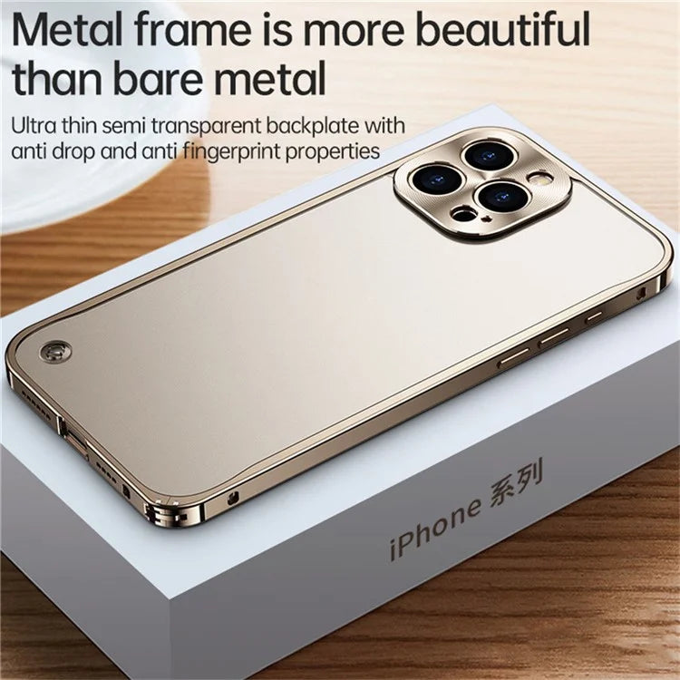 For iPhone 15 Pro Max Metal Clear Case Safety Lock Matte Anti-Fingerprint Back Cover