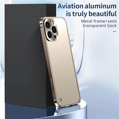 For iPhone 15 Pro Max Metal Clear Case Safety Lock Matte Anti-Fingerprint Back Cover