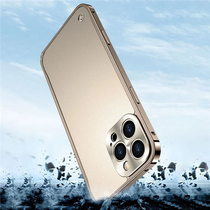 For iPhone 15 Pro Max Metal Clear Case Safety Lock Matte Anti-Fingerprint Back Cover