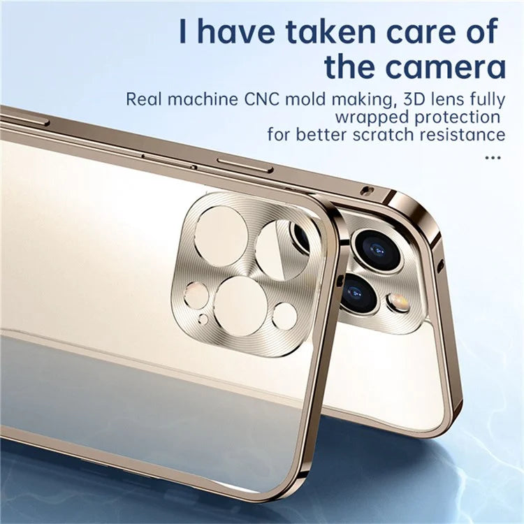 For iPhone 15 Pro Max Metal Clear Case Safety Lock Matte Anti-Fingerprint Back Cover