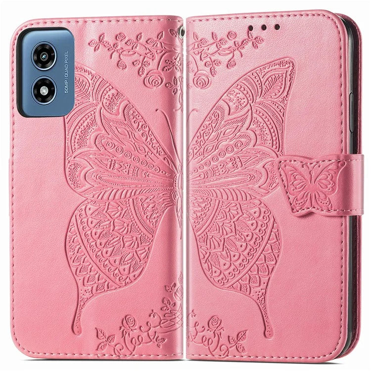 For Motorola Moto G Play (2024) 4G Case PU Leather Wallet Phone Cover Butterfly Pattern