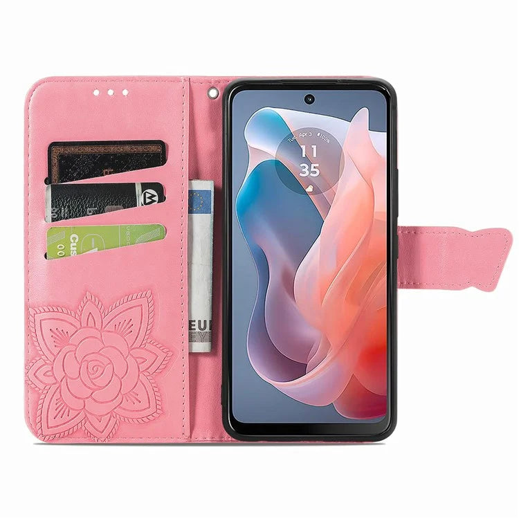 For Motorola Moto G Play (2024) 4G Case PU Leather Wallet Phone Cover Butterfly Pattern
