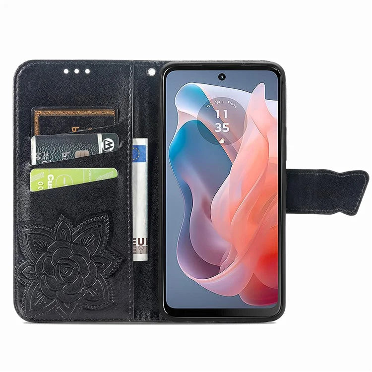 For Motorola Moto G Play (2024) 4G Case PU Leather Wallet Phone Cover Butterfly Pattern