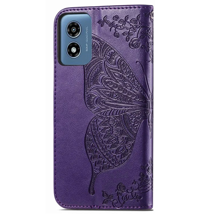 For Motorola Moto G Play (2024) 4G Case PU Leather Wallet Phone Cover Butterfly Pattern