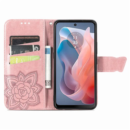 For Motorola Moto G Play (2024) 4G Case PU Leather Wallet Phone Cover Butterfly Pattern