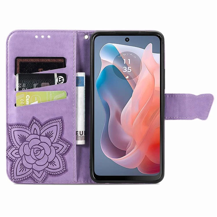 For Motorola Moto G Play (2024) 4G Case PU Leather Wallet Phone Cover Butterfly Pattern