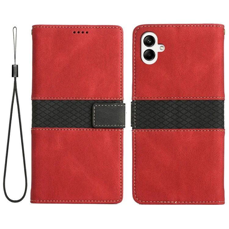 For Samsung Galaxy A06 Leather Case Grid Splicing Stand Wallet Phone Cover